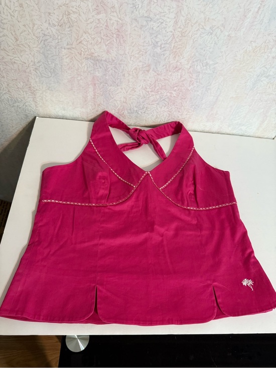 Island Republic Tops - Island Republic fuschia pink halter top with white stitching detailing. Summer